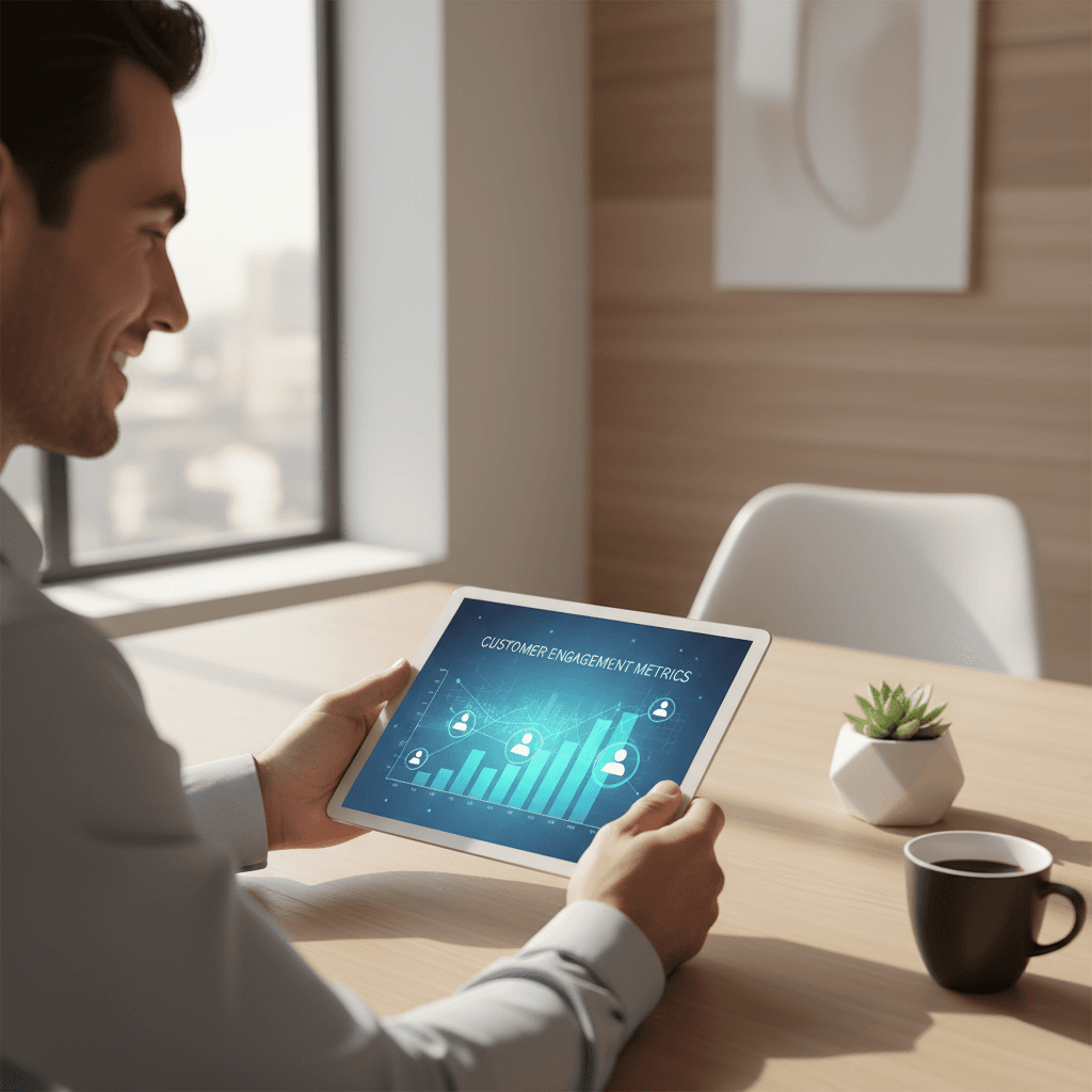 Business owner checking website analytics and growth metrics