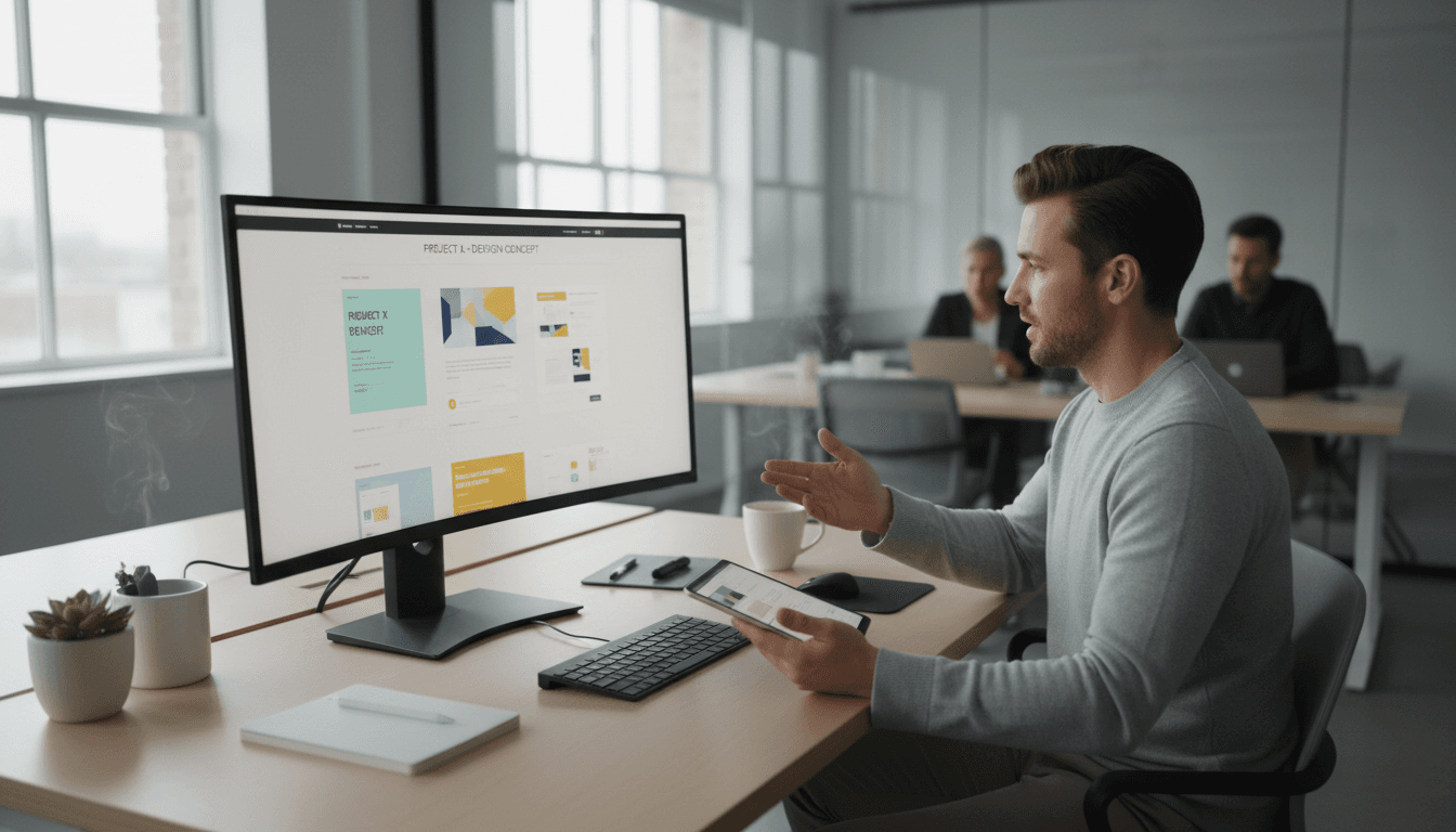 Web designer building a custom website on computer